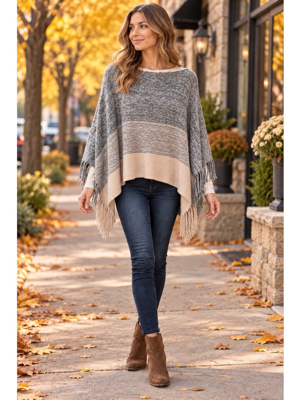 Cato Est 946 Beige Gray Pancho Sweater One Size